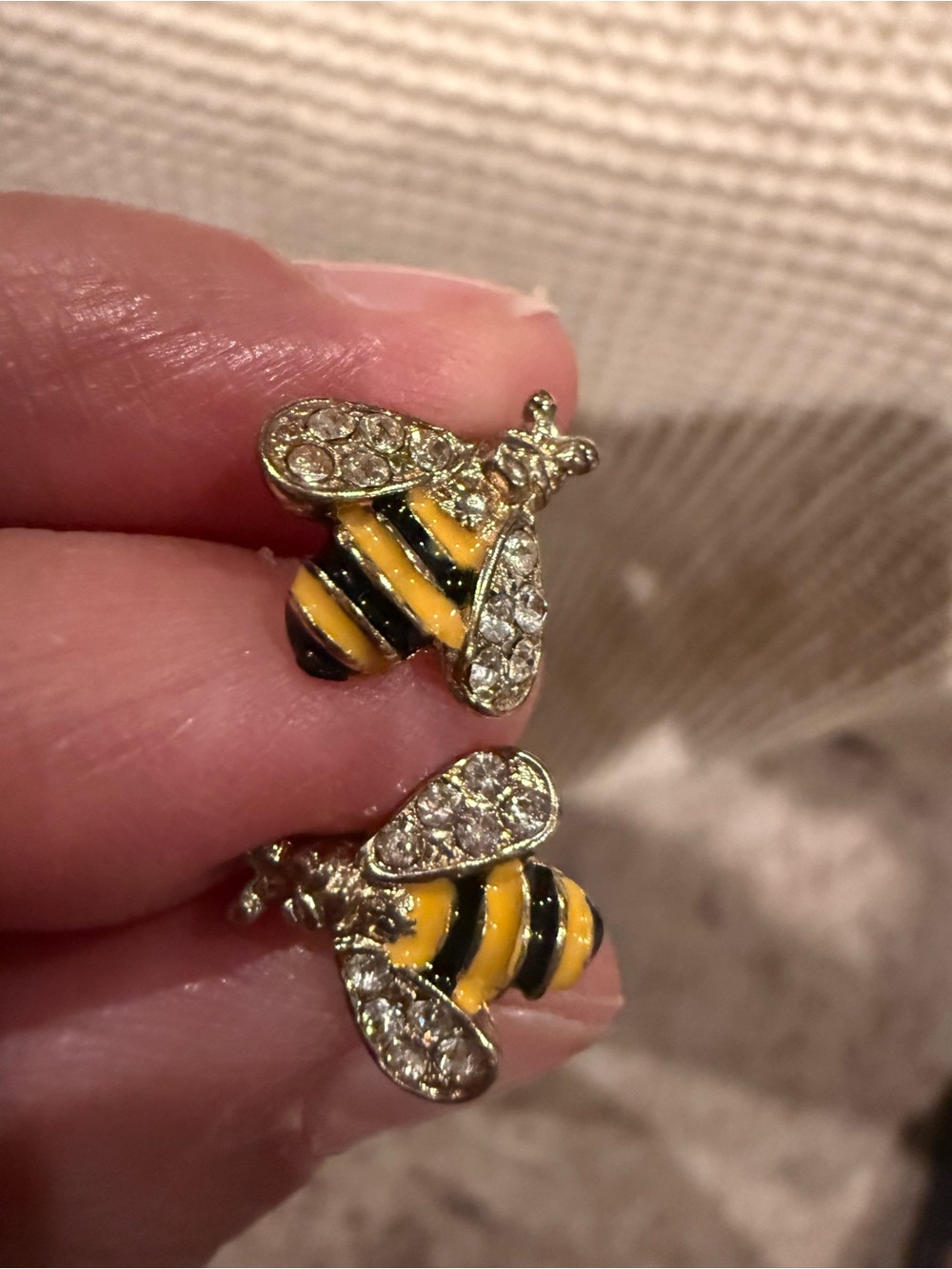Bee Stud Earrings - Yellow and Black Crystal Accent